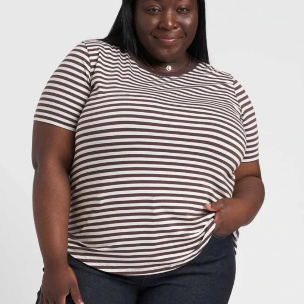 Universal Standard Chestnut/White Stripe Tee Shirt